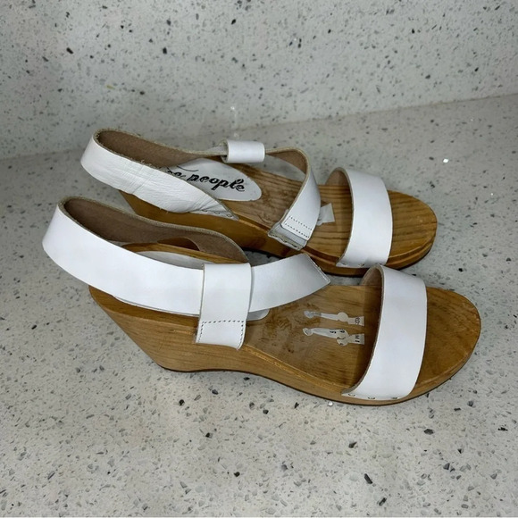 Free People Dune Wooden Beach White Leather Clog wood clog​​ - Picture 3 of 10